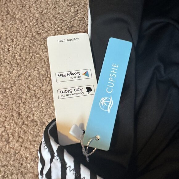 Cupshe One Piece Swimsuit Black white stripes Halter top size L NWT - Picture 4 of 4